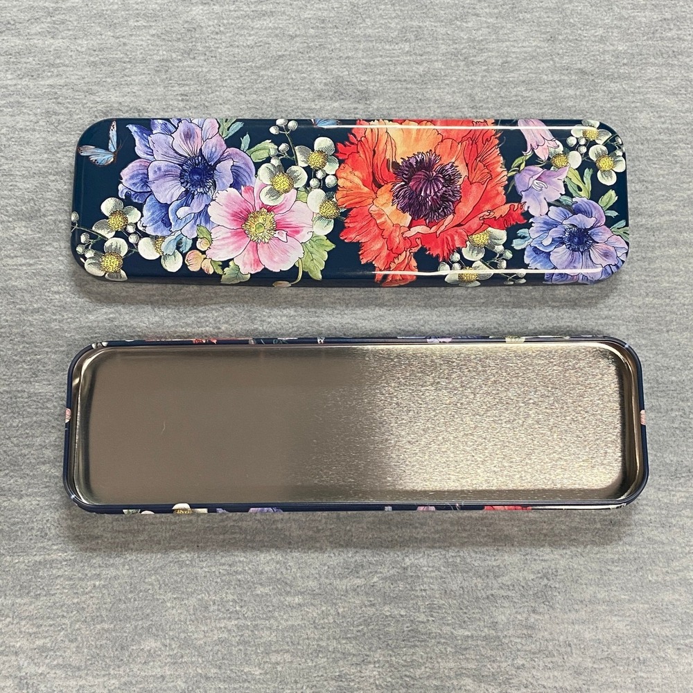 Brighton Floral Metal Tin Case Pencil Box‎ Holder Stationery Storage Decor